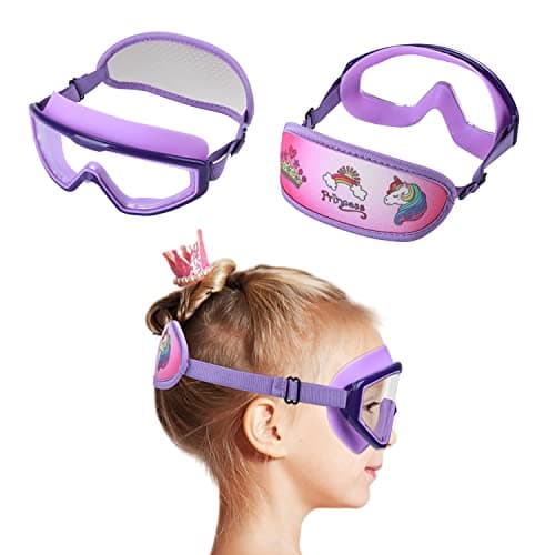 RUIGAO Kids Swim Goggles Age 4-7, Toddler Goggles No Tangle, Child Swimming Mask/Bungee Strap/Soft Band (1PK - Purple Princess)