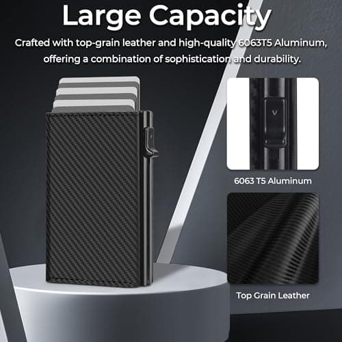 GRALEON Credit Card Holder Wallets for Men,Slim,Minimalist,Smart,RFID Blocking,Pop Up Leather Card Case Wallet, Cash Slot |ID Window|10-14 Card Capacity|Gifts for Men(Carbon Fiber) — view 5