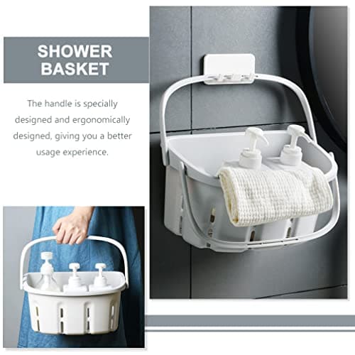 STOBAZA Portable Pp Bathroom Shower Basket with Handle White — view 3
