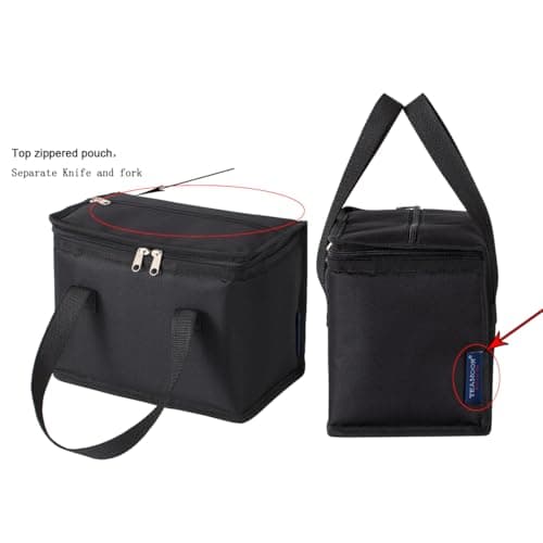 TEAMOOK Foldable Lunch Bag Insulated Lunch Box Water-Resistant Leakproof Soft Cooler Bag Black 8-10 cans — view 5