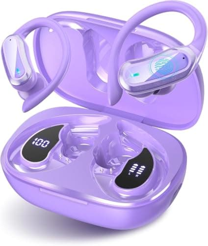 Wireless Earbuds, Bluetooth 5.4 Headphones, True Wireless Stereo Sound Earphones with Noise Cancelling Mic, Fast Charging, IPX7 Waterproof, Comfort Fit Ear Buds for Sports/Workouts (light purple)