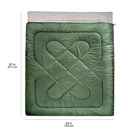 Amazon Basics Lightweight, Warm 3-Season Backpacking Rectangular Sleeping Bag For Camping and Hiking, Two Person Queen Sized, Double, Olive Green — view 6