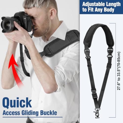 KTUEOV Camera Strap Quick Release, Camera Shoulder Strap Adjustable with Safety Tether Non-slip Wide Nylon Strap 2 Pockets and 2 Retainers, Crossbody Camera Strap Padded for DSLR Camera(Black) — view 5
