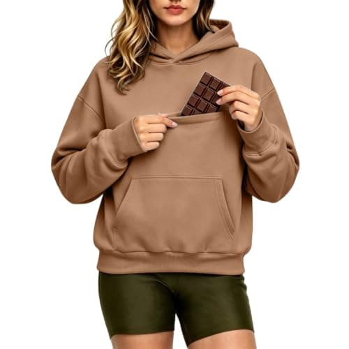 Zip Up Hoodies for Women UK Oversized Casual Sweatshirts Cozy Hooded Sweatshirt With Large Pocket And Front Earphone Pocket For (Brown, M) — view 4