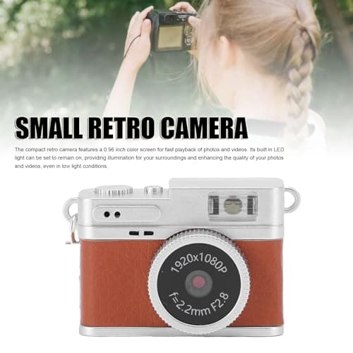 VBESTLIFE Mini Keychain Camera, 1080P 2MP FHD Mini Retro Digital Camera with 0.96inch Screen, LED Fill Light, Pocket Video Recorder, OTG Adapters for Travel (Brown) — view 2