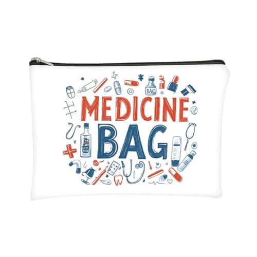 Travel Toiletry Bag, Compact White Zip Cosmetic Organiser Pouch, 1-Pack | Flat-Profile Design, Multicoloured Icon Print, Single Compartment, for Suitcases, Handbags and Bathroom Cabinets