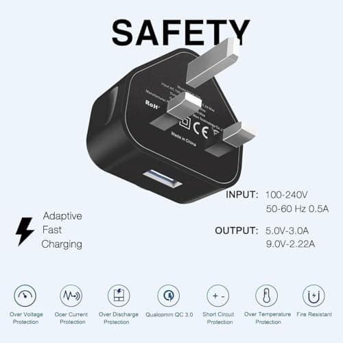 USB Plug, USB Plug UK Adaptor Phone Charger Mains Charge Single Port Wall Plugs Adapter 3 PIN 5V2A 10W Charging for iPhone 14 13 12 11 XS XR X 8 7 6,iPad Pro,Samsung, Motorola, TCL,LG Andorid Mobile — view 2