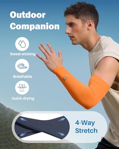 SHINYMOD Compression Sleeves Arm Warmers UV Sun Protection Men Women Cooling Sleeves to Cover Arms for Cycling, Driving, Golf, Hiking (2 Pairs: White, Orange) — view 5