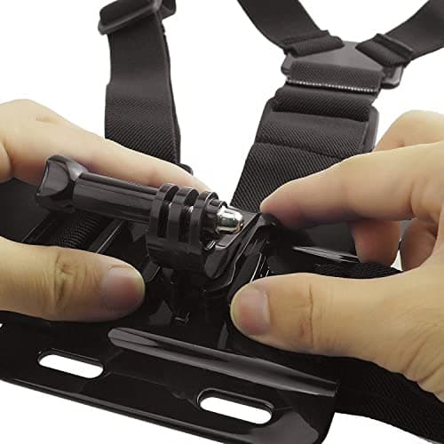 micros2u Action Camera Adjustable Chest Strap Harness Mount with J Hook Adapter. Compatible with Gopro Hero 13 12 11 10 9 8 7 6 5 4 3 / DJI, AKASO, Apeman, Apexcam & Most Action Cameras — view 5