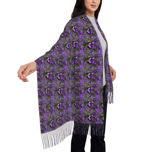 Purple Butterfly Print Elegant Fringe Scarf Shawl Wrap For Women Winter Fall Spring Travel Accessory Gift — view 4