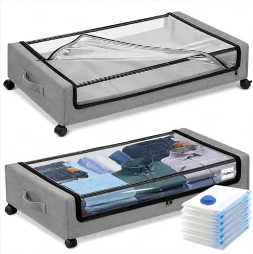 Scettar 2Pcs Under Bed Storage Box on Wheels, Underbed Storage Box with Lid