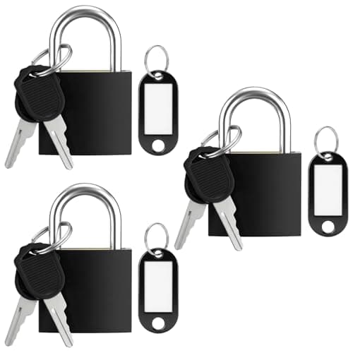 3 Sets Suitcase Locks with Keys, Black Metal Suitcase Padlocks with Tags, Durable Mini Locker Padlock for Backpack, Gym Locker, School Bag and Travel Cases(3 Locks & 3 Tags)
