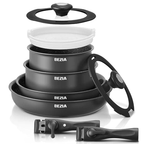 BEZIA Induction Hob Pan Set, Non Stick Saucepan Set with Detachable Handles