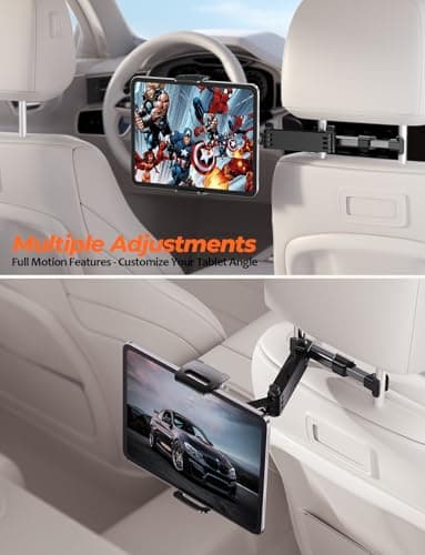 TRYONE Car Headrest Tablet Holder Mount Stretchable Backseat Tablets Stand for Kids, Car Seat Mounts Compatible with iPad Pro 12.9 Air Mini, iPhone, Galaxy Tab, Switch, All 4.7-12.9" Screen Devices — view 3
