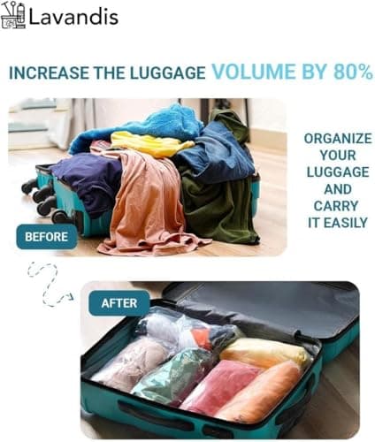 LAVANDIS Travel Vacuum Storage Bags for Clothes with Hand Pump – Reusable Airtight Compression Bags, Space Saver Bags for Travel & Home Organization, Luggage Packing Essential (6) — view 4