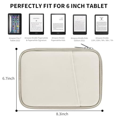 HoYiXi Universal Sleeve Bag for 6",6.8",7" Kindle Paperwhite/Colorsoft 2024-2012 Compatible with 6"-6.8" All-New Kindle/Kobo/Tolino/Sony,6" EReader with Anti-Drop Protective Cover,White — view 2