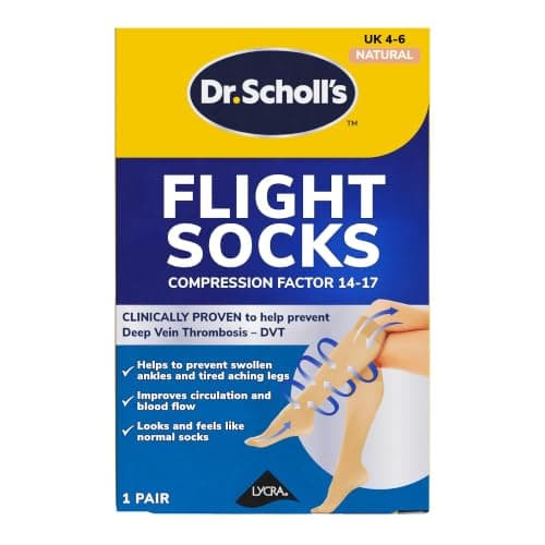Dr. Scholl's Flight Socks - Clinically Proven Compression Socks for Flight Travel - Help Prevent Swollen Ankles and Deep Vein Thrombosis (DVT) - Sheer - Size 6-8, 1 Pair