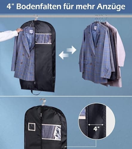 MISSLO Waterproof Garment Bag Suit for Travel, Foldable Suit Bag Men with Gusset, Hanging Garment Cover for Coats, Clothes, Jackets, Shirts, 109 cm, Black — view 4