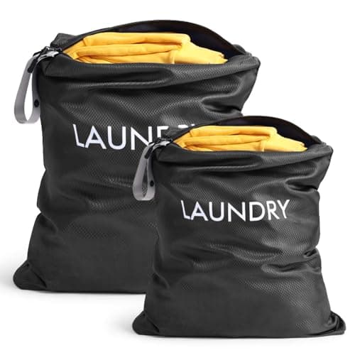 AOOTE Waterproof Travel Laundry Bag, 2 Pack Dirty Clothes Organizer with Zipper, 2 Sizes Foldable Dirty Clothes Storage Bag, Wet Bags for Travel, Swimming, Gym, Beach, Pool, Workout, Yoga, Black