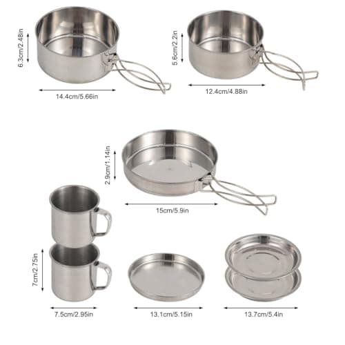 KIXZSAZ 8pack/lot Stainless Steel Outdoor Camping Cookware Set for Hiking Picnic Barbecue Pack of 8 Outdoor Camping Cookware — view 5