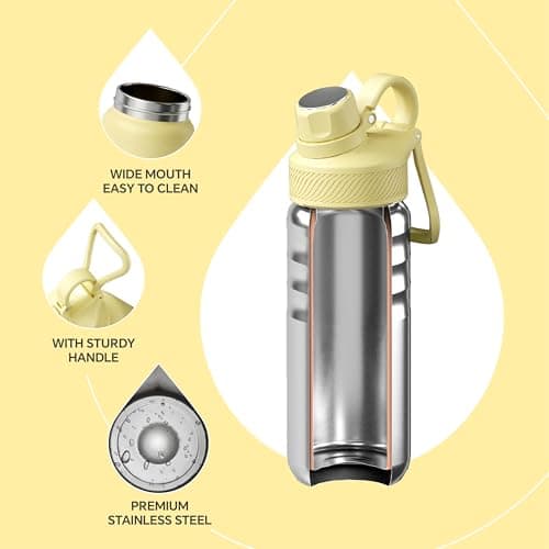 IDEUS Vacuum Insulated Water Bottle 540ml/18oz, Leak-Proof Stainless Steel Water Bottle, Double Wall Flask, Metal Sports Canteen with 2 Lids — view 3