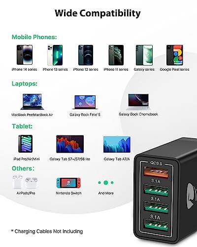 XUDUO 4-Port Fast Charger UK Wall Adapter 33W QC 3.0 Multiport Mains Power Adaptor For iPhone 16 15 14 13 12 11 Pro Max XR XS 8 Plus iPad Samsung — view 4