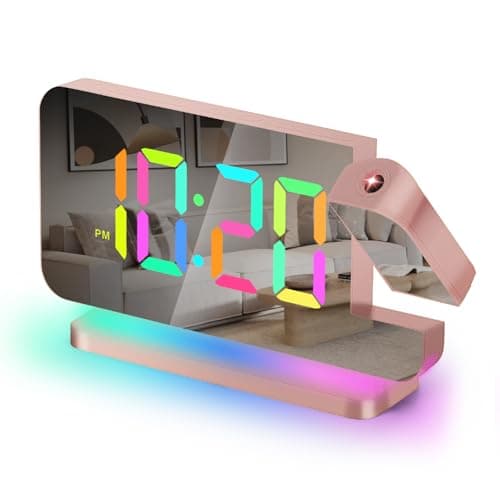 Projection Alarm Clock,7.4"LED Mirror Digital Clocks Large Display,with 180° Rotatable Projector,RGB Night Light,USB C Port,Auto Dimmer,Desk Clock for Heavy Sleeper Bedroom Teens Adults,Girls Decorate