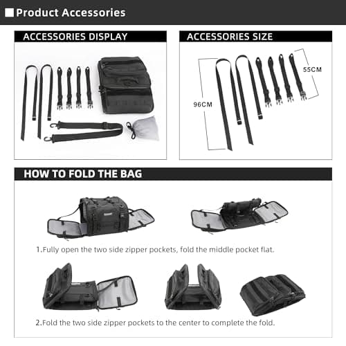 Rhinowalk Motorcycle Travel Luggage, Expandable Motorcycle Tail Bag 45L,Waterproof All Weather/Trunk/Rack Bag with Sissy Bar Straps-Black — view 2