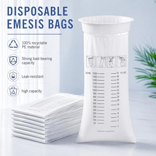 20Pack Vomit Bags Disposable Barf Bags,1000ml High Density Emesis Bags with Snap,Perfect for Morning Sickness,Kids,Pregnant Woman,Car Motion Sickness，Airsick (white) — view 6
