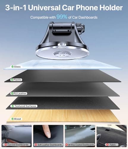 Miracase Car Phone Holder for Cars Dashboard Windscreen Desk, 3in 1 Mobile Phone Mount Automobile Cradle 360° Rotatable Stand GPS Vehicle Mount for iPhone 17 16 15 Pro Plus Max 14 13 12 11Samsung — view 5