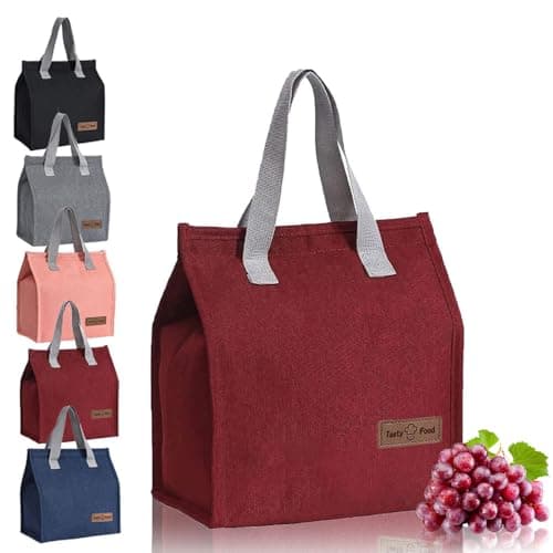 HZYUEKUN Lunch Bags for Women Men, Reusable Insulated Leak-Proof Portable Tote, Waterproof Container for Kids Girls Boys Adults, Thermal Cooler Box Adults Work School Travel Picnic(Wine Red)