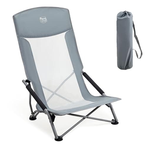 TIMBER RIDGE Low Folding Beach Chair 150kg Mesh High Backrest Grey