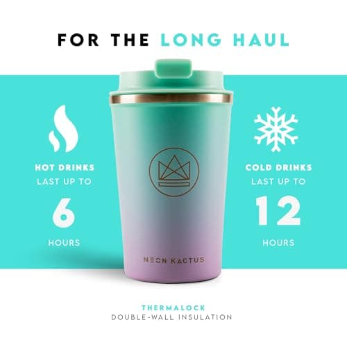 Neon Kactus Insulated Reusable Coffee Cup/Travel Mug (Purple/Green) — view 5