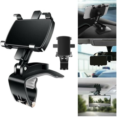 Car Dashboard Phone Holder Clamp with 360° Rotating, Curved Base Clip Mount for 3-7in Smartphones and GPS Devices, Non-Slip Soft Pad Protection, Easy One-Handed Operation in Black — view 6