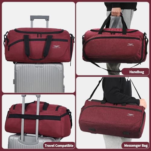 FIORETTO 50L Mens Sports Gym Bag with Wet Pocket & Shoe Compartment,Travel Duffle Bag Overnight Bag with Padded Shoulder Strap, Water-Resistant Sports Holdall for Swimming, Basketball Red — view 6