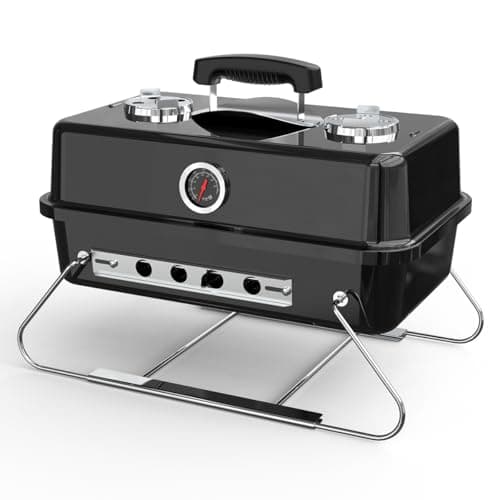 House of Home Portable Charcoal BBQ Grill – Compact Folding Barbecue with Thermometer, Heat Resistant Ash Catcher, Air Vents & Enamel-Coated Rack – Perfect For Camping & Garden Cooking (Black)