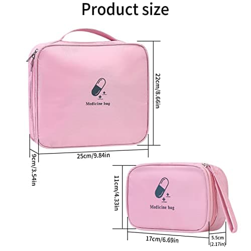 2 Pcs First Aid Kit Bags, Portable Travel Empty Medical Medical Medicine Bags, Small/Large First Aid Emergency Organizer Bags Waterproof for Outdoor Camping Travel Work Bags - Pink (White) (Pink) — view 2
