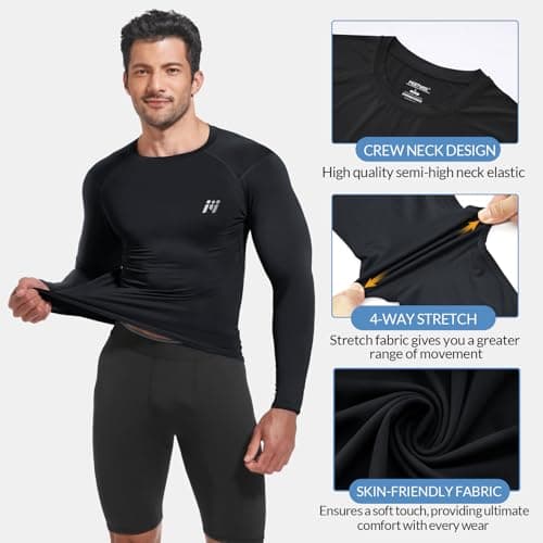MEETWEE Men UPF50+ Rash Guard Vest Long Sleeve, Compression Shirt Base Skin Layer UV Top Swim Shirt Sun Protection Watersport Surfing Fishing Black — view 5