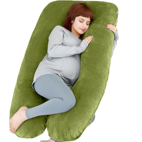 TaiBest U Shaped Full Body Pregnancy Pillow with Removable Cover for Maternity Women,Pregnancy Pillows for Sleeping,Support for Back, Legs, Belly,55 Inch Pregnancy Pillow for Women (Cotton, Green)
