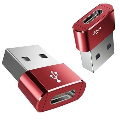 [Pack of 2] USB to USB C Adapter for i-Phone 16 15, PD 20W USB-C Type C Fast Car Charger Adapter Plug for i-Phone 14, 13, 12, 11, Sam-sung S24, S23, S22 S21 S20 and More (Red)