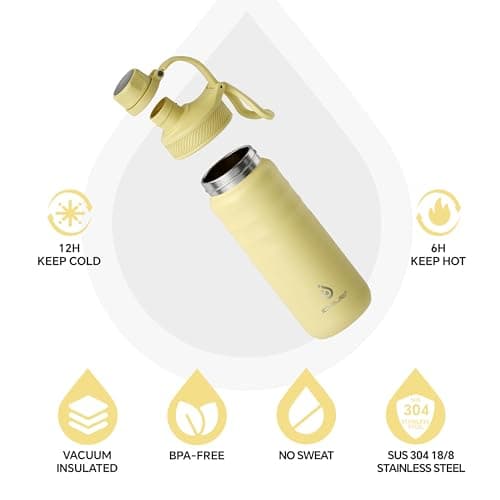IDEUS Vacuum Insulated Water Bottle 540ml/18oz, Leak-Proof Stainless Steel Water Bottle, Double Wall Flask, Metal Sports Canteen with 2 Lids — view 2
