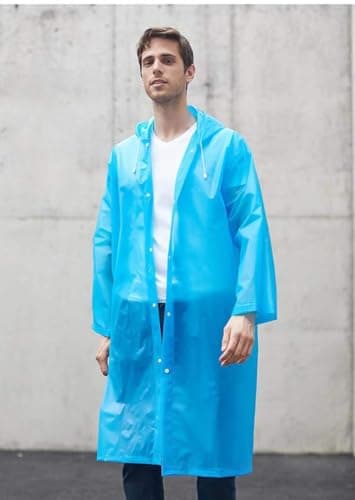 Cosowe Rain Ponchos for Adults Reusable, 2 Pcs Raincoats for Women Men with Hood, Blue — view 3