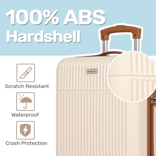 H.yeed Carry on Suitcase ABS Hard Shell Lightweight Small Trolley Travel Cabin Luggage with 4 Double Spinner Wheels TSA Lock for Women, 21" White — view 3