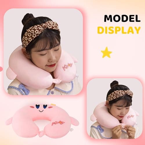 Roffatide Kirby U Shaped Neck Pillow Travel Accessories for Adults and Girls Stress Relief Airplane Home Car Seat Office for Sleeping Rest Christmas Winter Gift — view 3