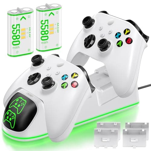 OIVO Controller Charging Dock with 2 x 5580mWh Rechargeable Battery Packs for Xbox One/X box Series X/S, Twin xbox Charger Dock with Rechargeable Battery Packs, White