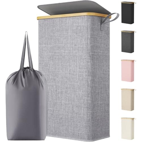 Lifewit 75L Slim Laundry Basket with Lid, Narrow, Removable Bag, Grey