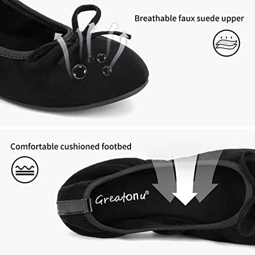 Greatonu Women's Ballet Pumps Comfort Foldable Portable Travel Slip on Slipper Bow Tie Flats Shoes Black 7 UK — view 4
