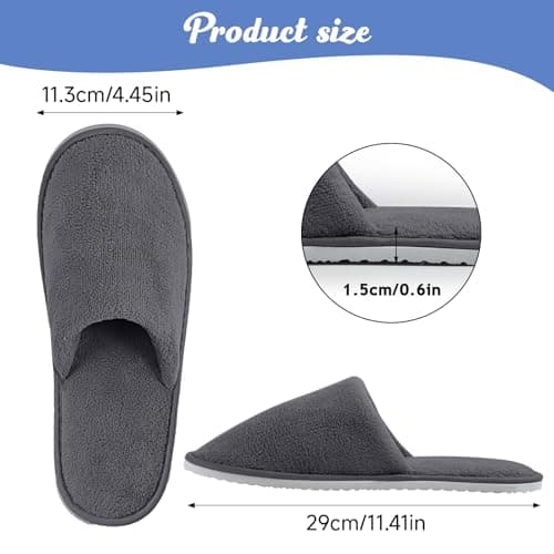 Defresit 10 Pairs of Towelling Hotel Slippers, Non-Disposable Deluxe Closed Toe Spa Slippers, Washable and Foldable Winter Slipper s for Spa, Party Guest and Travel(Grey) — view 4