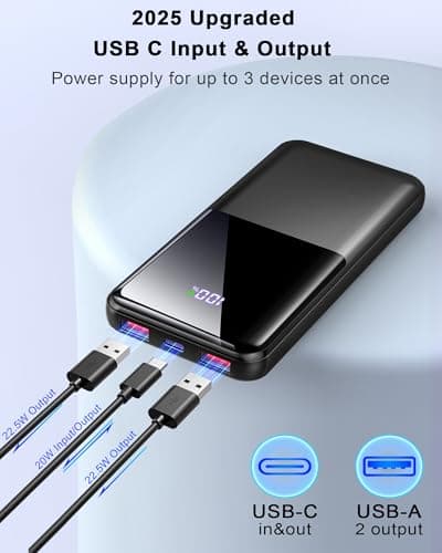 Power Bank, Fast Charging 22.5W Portable Charger 10000mAh, Small Battery Pack USB-C In & Out, Lightweight Powerbank with Built in Cable for iPhone 17/16/15/14/13, Samsung Galaxy, Xiaomi, Android etc — view 3