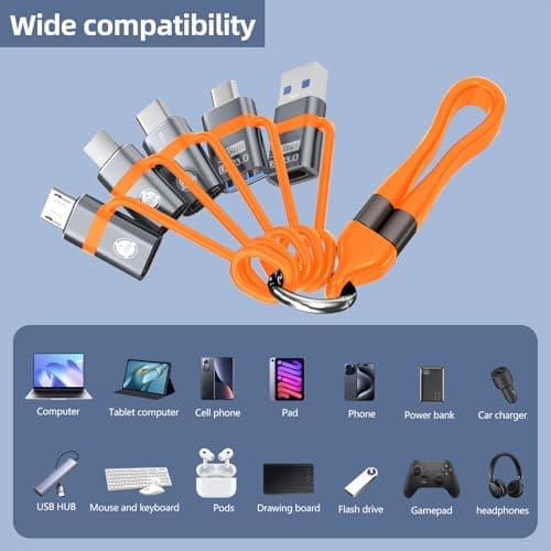 Liaoan USB A to USB C 3.0 OTG Adapter,USB C to Micro Converter,IP to Type-C Converter, and Type-C to USB A OTG 3.0 Adapter. 240W USB C Data Cable,Supporting Fast Charging and Data Transfer.Orange — view 2